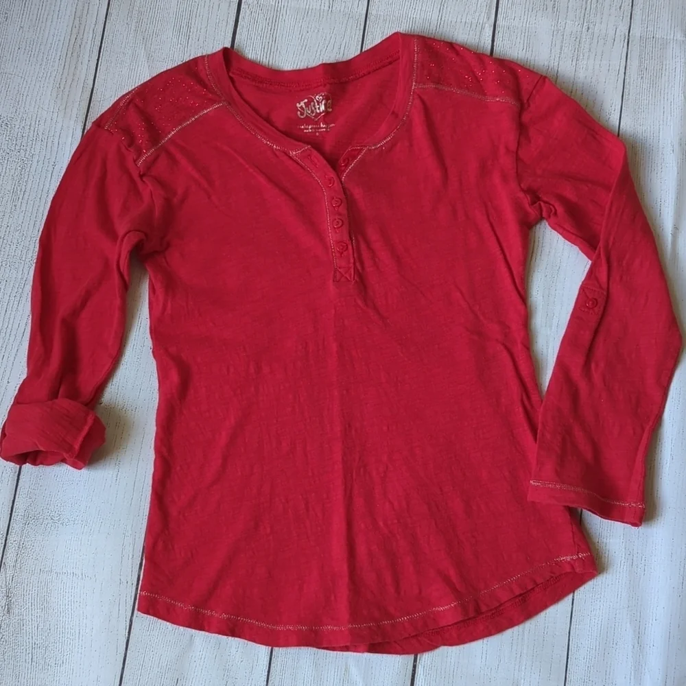 Justice Red Long Sleeve T-Shirt - Size 8